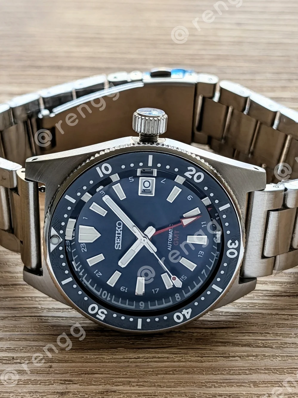 Seiko Men's Automatic 62mas GMT Stainless Steel Mod Watch Black Sapphire 24jewel